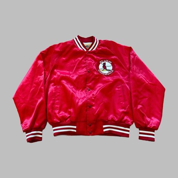 Vintage St. Louis Cardinals Jacket Men L Chalkline Red Satin 80s 90s Bomber‎